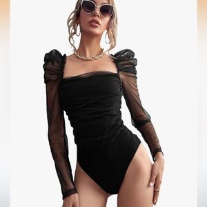 Elegant Black Sheer Sleeve Bodysuit